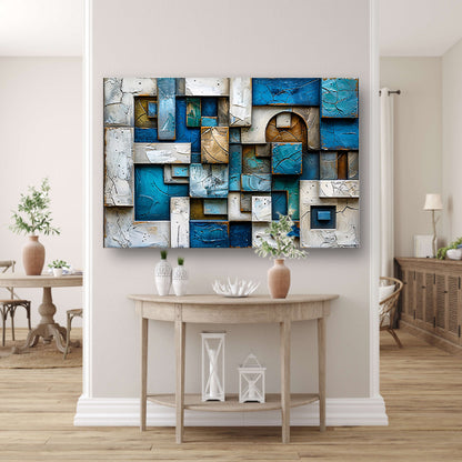 Moderne abstracte compositie in blauw en bruin poster