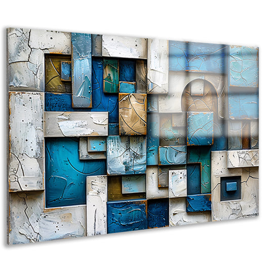 Moderne abstracte compositie in blauw en bruin acrylglas