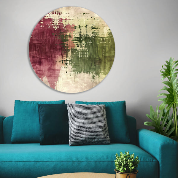 Abstract digitaal kunstwerk met rijke kleuren aluminium muurcirkel