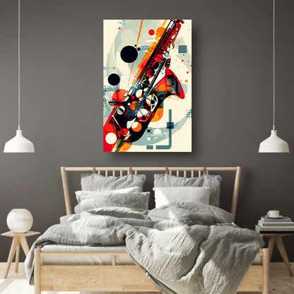 Abstract Jazz Saxofoon in Kleur canvas met baklijst
