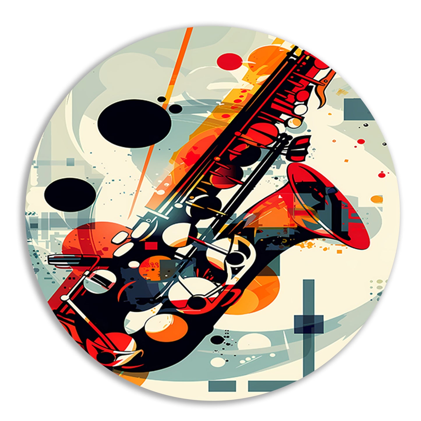 Abstract Jazz Saxofoon in Kleur aluminium muurcirkel