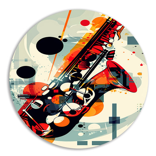 Abstract Jazz Saxofoon in Kleur aluminium muurcirkel