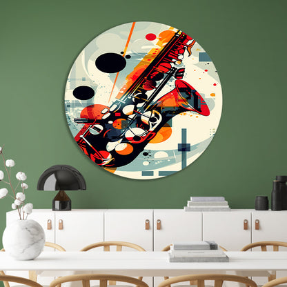 Abstract Jazz Saxofoon in Kleur aluminium muurcirkel