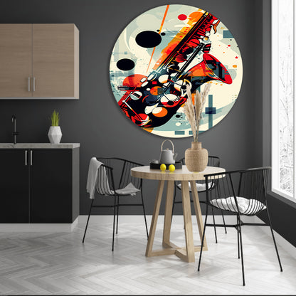Abstract Jazz Saxofoon in Kleur aluminium muurcirkel
