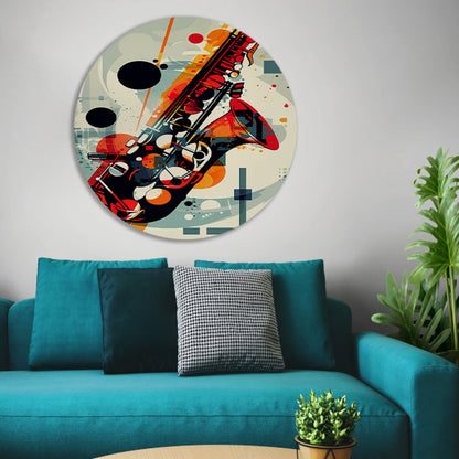 Abstract Jazz Saxofoon in Kleur aluminium muurcirkel
