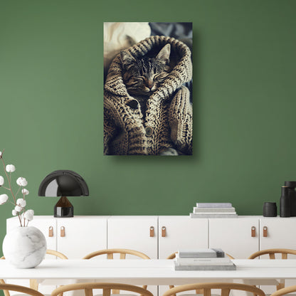 Slapende Kat in Gebreide Trui poster