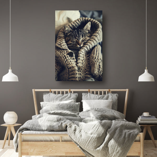Slapende Kat in Gebreide Trui poster