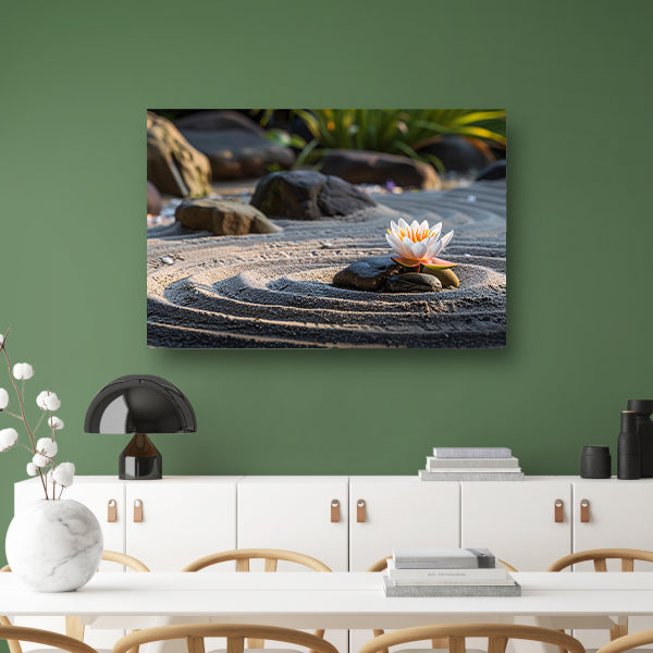 Serene waterlelie in zen-tuin met zand canvas
