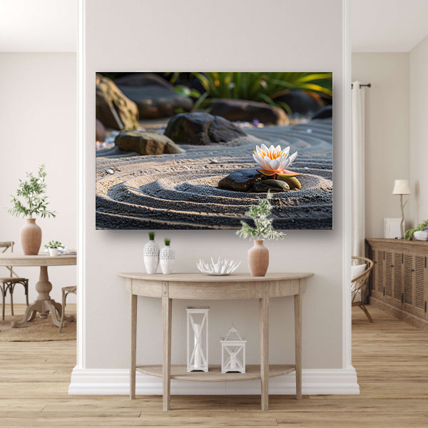 Serene waterlelie in zen-tuin met zand canvas