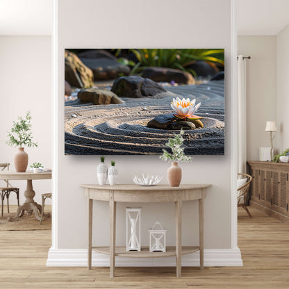 Serene waterlelie in zen-tuin met zand canvas