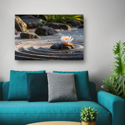 Serene waterlelie in zen-tuin met zand canvas