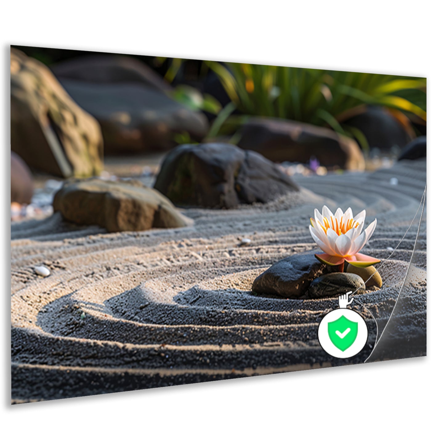 Serene waterlelie in zen-tuin met zand poster