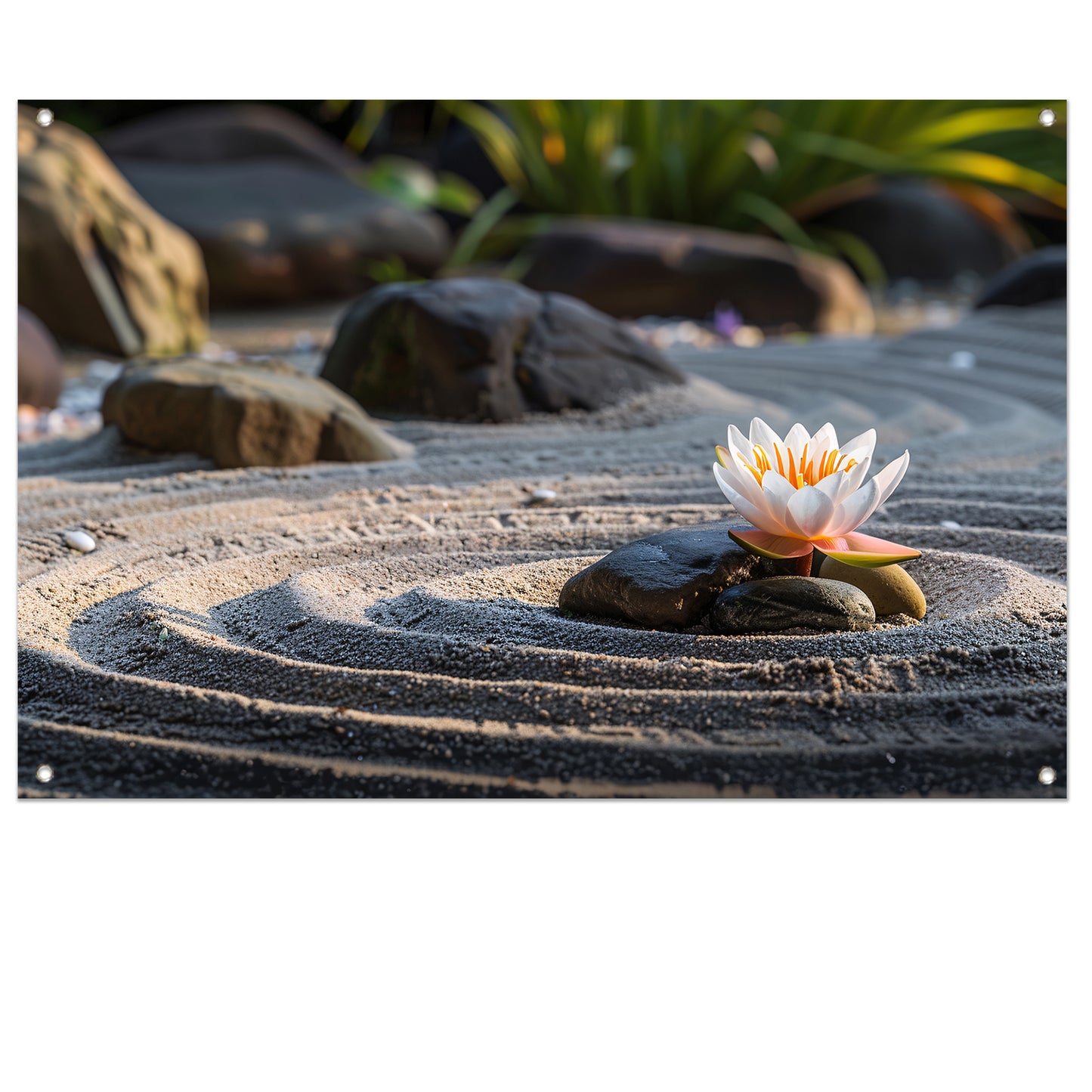 Serene waterlelie in zen-tuin met zand tuinposter