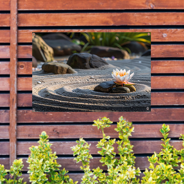 Serene waterlelie in zen-tuin met zand tuinposter