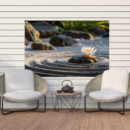 Serene waterlelie in zen-tuin met zand tuinposter