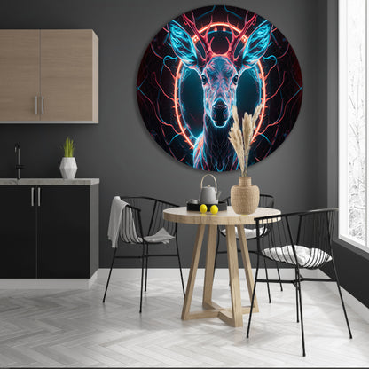 Futuristisch hert in levendige neonkleuren aluminium muurcirkel