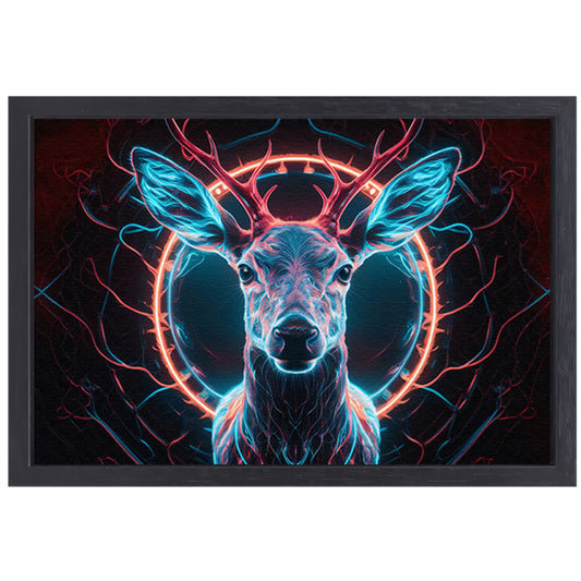 Futuristisch hert in levendige neonkleuren canvas met baklijst