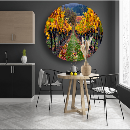 Herfst in de wijngaard met kleurenpracht aluminium muurcirkel