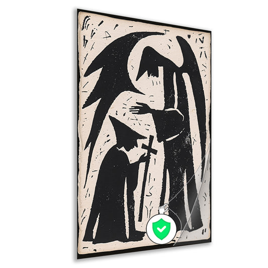 Engelachtige figuur met knielende gestalte poster