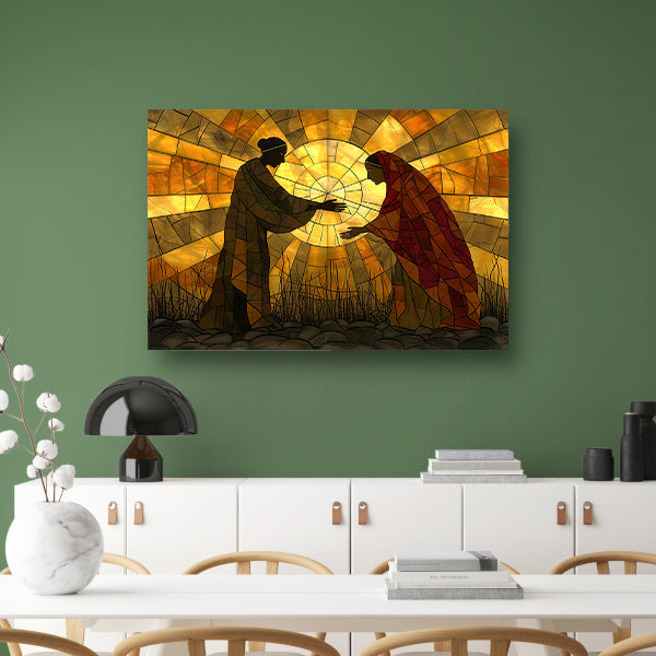 Silhouetten voor een stralende zon   poster
