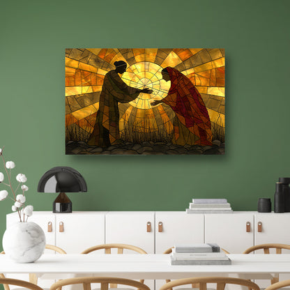 Silhouetten voor een stralende zon   poster