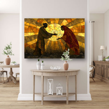 Silhouetten voor een stralende zon   poster