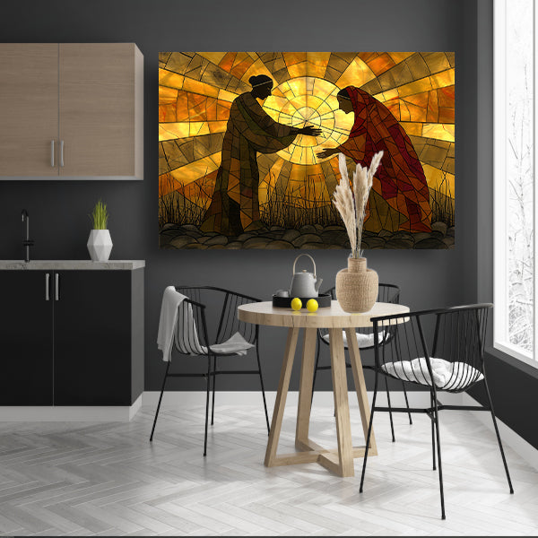 Silhouetten voor een stralende zon   poster