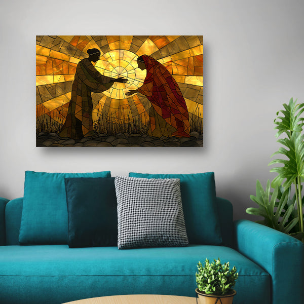 Silhouetten voor een stralende zon   poster