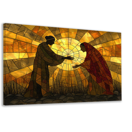 Silhouetten voor een stralende zon canvas