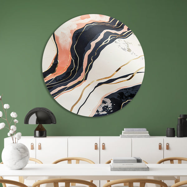 Dynamische abstracte lijnen met goud en zwart aluminium muurcirkel