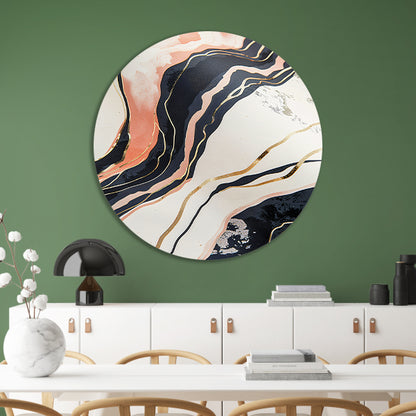 Dynamische abstracte lijnen met goud en zwart aluminium muurcirkel