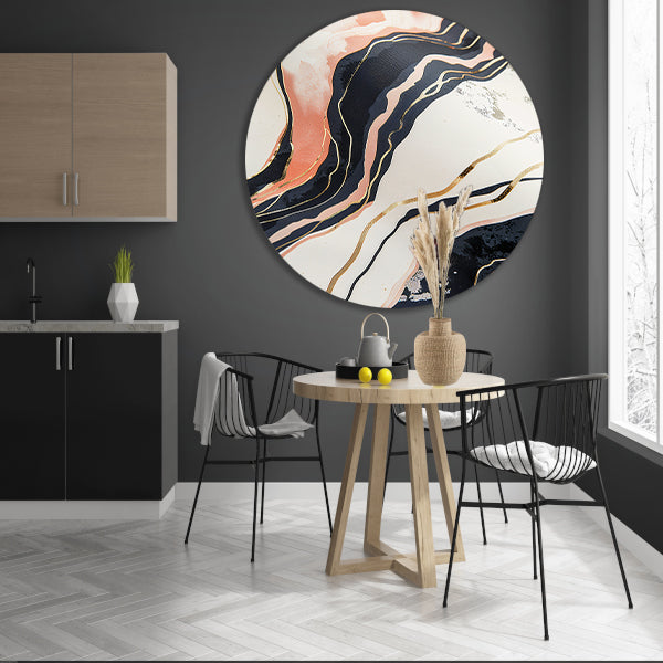 Dynamische abstracte lijnen met goud en zwart aluminium muurcirkel