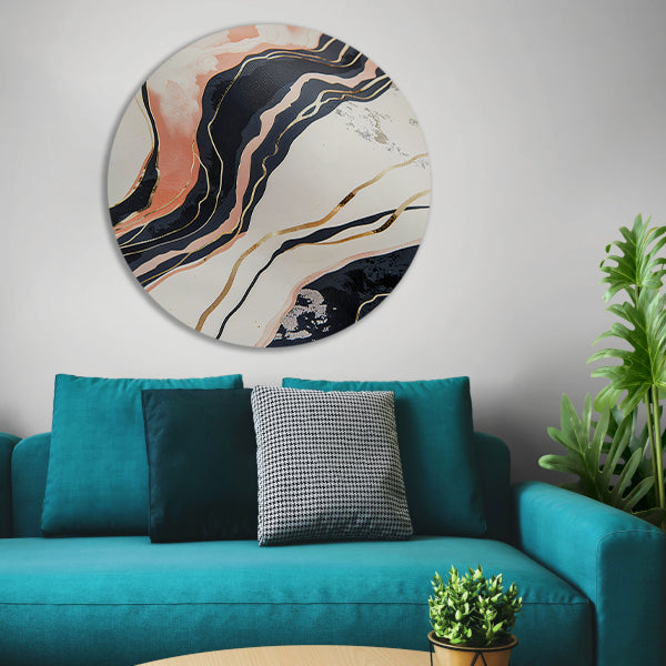 Dynamische abstracte lijnen met goud en zwart aluminium muurcirkel