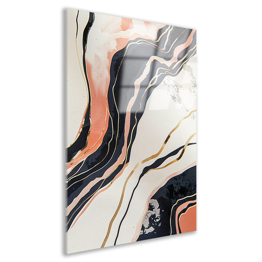 Dynamische abstracte lijnen met goud en zwart acrylglas