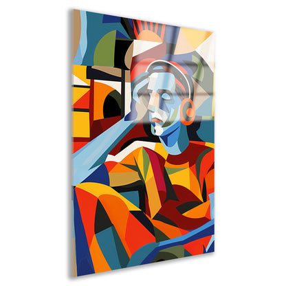 Kubistische man met koptelefoon in abstracte wereld acrylglas