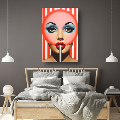 Gezicht met gestreepte lolly in popart Acrylglas