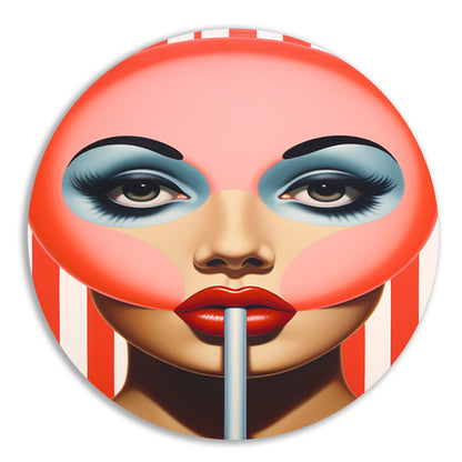 Gezicht met gestreepte lolly in popart forex muurcirkel