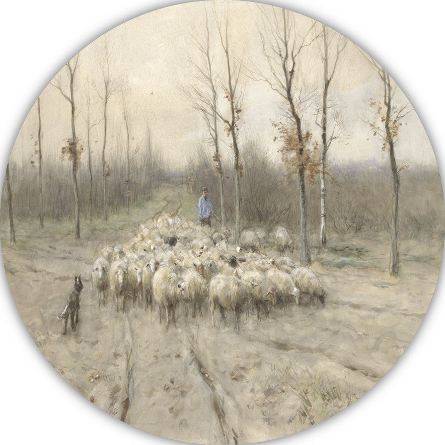 Schapenkudde op de heide bij Laren - Anton Mauve aluminium muurcirkel