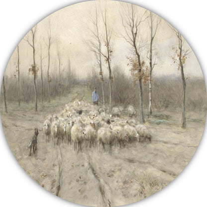 Schapenkudde op de heide bij Laren - Anton Mauve aluminium muurcirkel