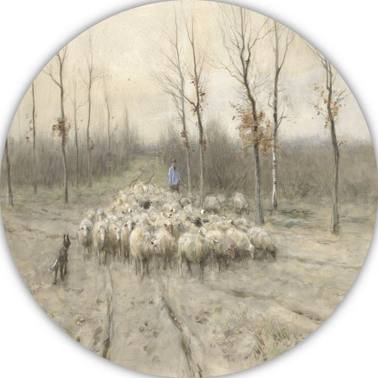 Schapenkudde op de heide bij Laren - Anton Mauve aluminium muurcirkel