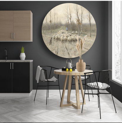Schapenkudde op de heide bij Laren - Anton Mauve aluminium muurcirkel