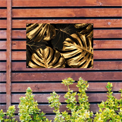 Luxe Gouden Monstera Bladeren op Zwart tuinposter