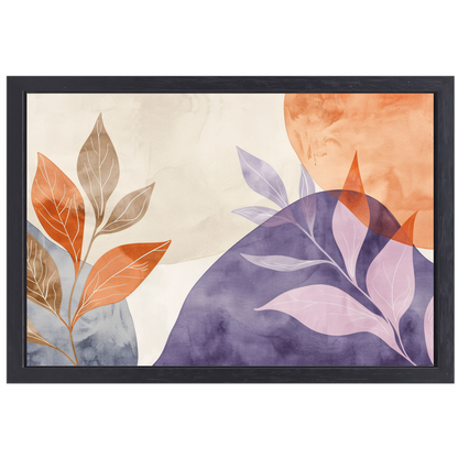 Abstracte Waterverf Bladeren in Warme Tinten canvas met baklijst