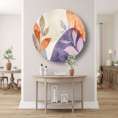 Abstracte Waterverf Bladeren in Warme Tinten aluminium muurcirkel