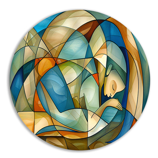 Abstract kunstwerk van slapende vrouw aluminium muurcirkel