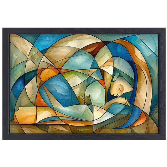 Abstract kunstwerk van slapende vrouw canvas met baklijst