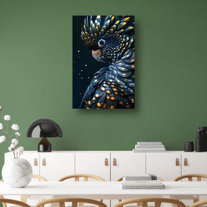 Blauwe Papegaai met Gouden Stippen Portret canvas met baklijst
