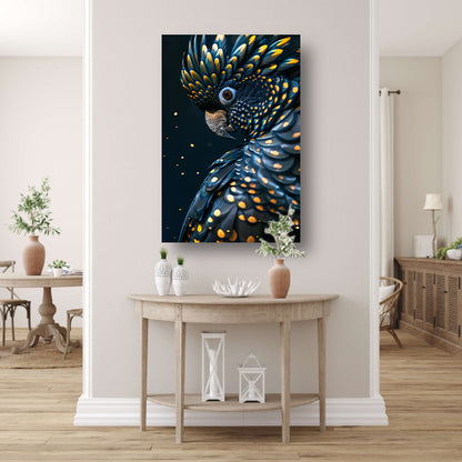 Blauwe Papegaai met Gouden Stippen Portret acrylglas