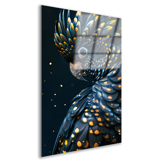 Blauwe Papegaai met Gouden Stippen Portret acrylglas