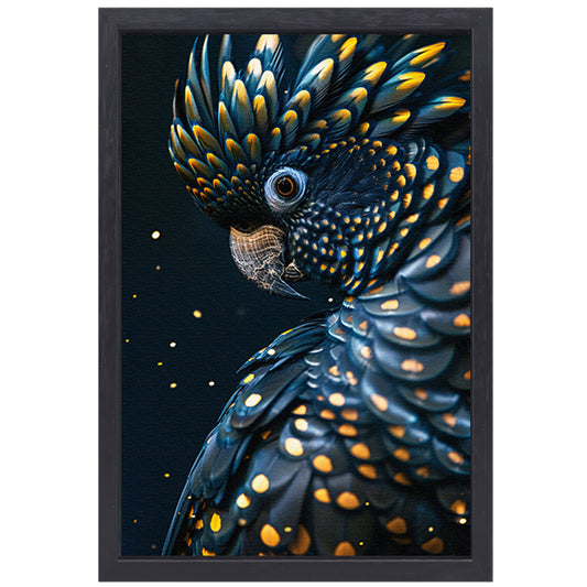 Blauwe Papegaai met Gouden Stippen Portret canvas met baklijst